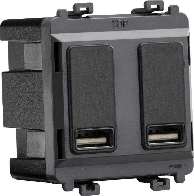 Knightsbridge MLA GDM016SB Dual USB charger module (2 x grid positions) 5V 2.4A (shared) - smoked bronze - Knightsbridge MLA - Falcon Electrical UK