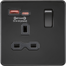 Knightsbridge MLA SFR9919MBB 13A 1G Switched Socket with dual USB [FASTCHARGE] A+C - Matt Black - Knightsbridge MLA - Falcon Electrical UK