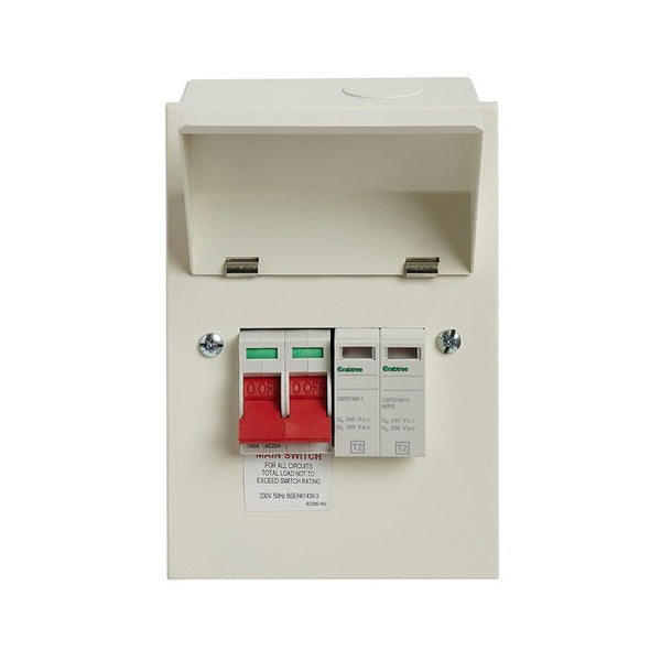 Crabtree 502-2BS 2 Way Consumer Unit Main Switch 100A with SPD - Crabtree - Falcon Electrical UK