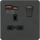 Knightsbridge MLA SFR9919AT 13A 1G Switched Socket with dual USB [FASTCHARGE] A+C - Anthracite - Knightsbridge MLA - Falcon Electrical UK