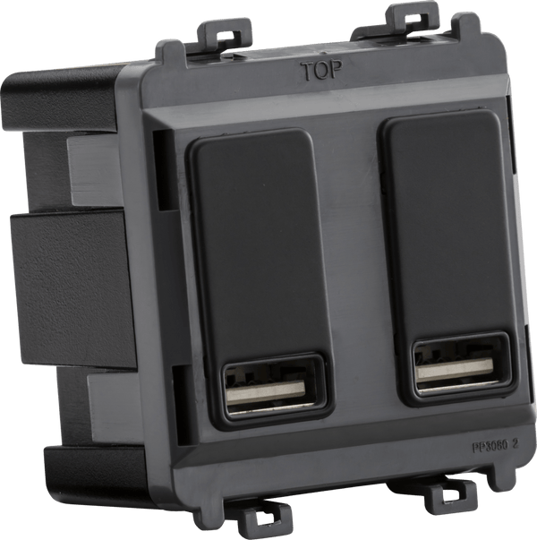 Knightsbridge MLA GDM016AT Dual USB charger module (2 x grid positions) 5V 2.4A (shared) - anthracite - Knightsbridge MLA - Falcon Electrical UK