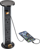 Knightsbridge MLA SK9909BN IP54 3G pop-up socket with dual USB charger A+C (FASTCHARGE) - Black nickel Cap - Knightsbridge MLA - Falcon Electrical UK