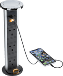 Knightsbridge MLA SK9909PC IP54 3G pop-up socket with dual USB charger A+C (FASTCHARGE) - Polished chrome Cap - Knightsbridge MLA - Falcon Electrical UK