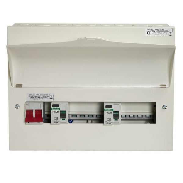 Crabtree 509-211414B 9 Way High Integrity Consumer Unit 100A Main Switch +1, 100A 30mA RCD +4, 100A 30mA RCD +4 - Crabtree - Falcon Electrical UK
