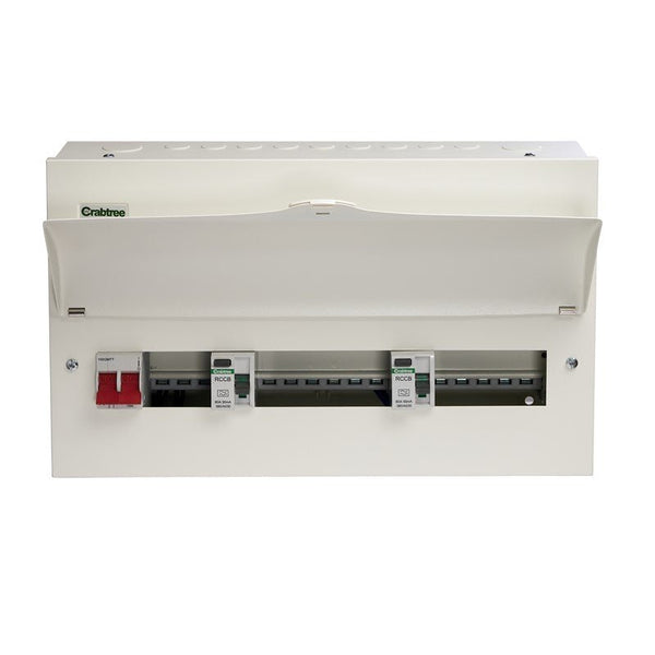 Crabtree 514-238685B 14 Way High Integrity Consumer Unit 100A Main Switch +3, 80A 30mA RCD +6, 80A 30mA RCD +5 - Crabtree - Falcon Electrical UK