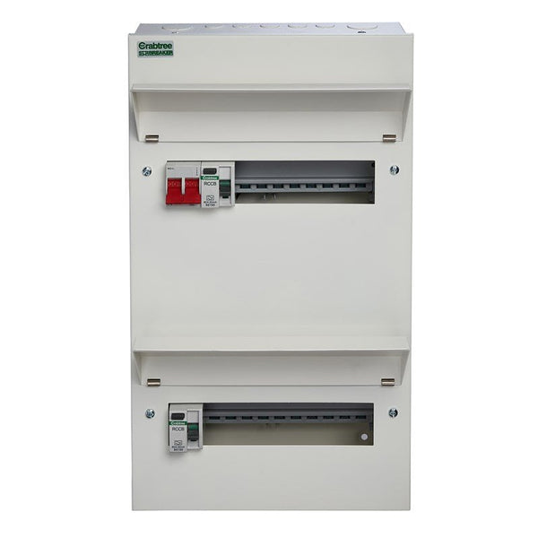 Crabtree 518-28383B 18 Way Duplex Dual RCD Consumer Unit 100A Main Switch, 80A 30mA RCD +8, 80A 30mA RCD +10 - Crabtree - Falcon Electrical UK