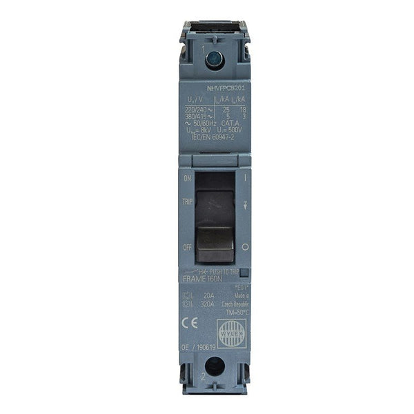 Wylex NHVFPCB201 20A 25kA 1P NHV MCCB FTFM c-w Box Terminals - Wylex - Falcon Electrical UK