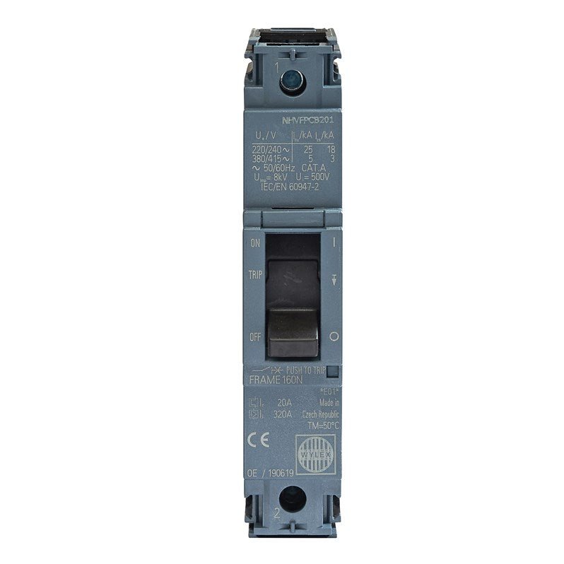 Wylex NHVFPCB201 20A 25kA 1P NHV MCCB FTFM c-w Box Terminals - Wylex - Falcon Electrical UK