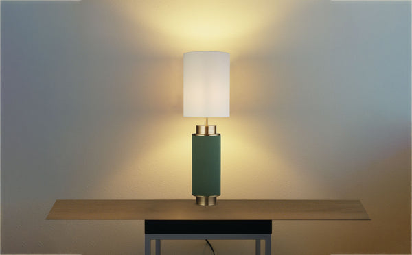Searchlight 59041AB Flask Table Lamp -Antique Brass, Green Hessian & White Linen - Searchlight - Falcon Electrical UK