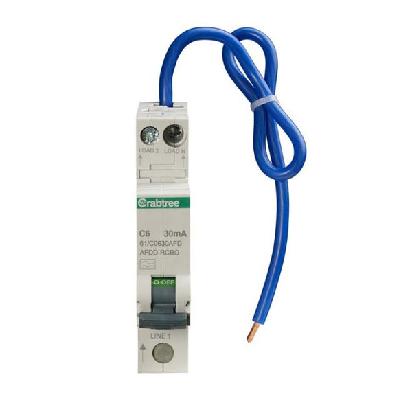 Crabtree 61-C0630AFD 6A 30mA SPswN C Curve 6kA Type A Miniature AFDD RCBO - Crabtree - Falcon Electrical UK