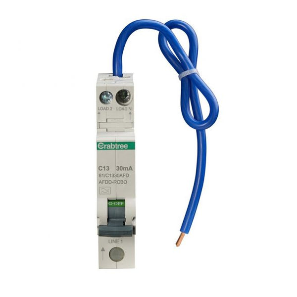 Crabtree 61-C1330AFD 13A 30mA SPswN C Curve 6kA Type A Miniature AFDD RCBO - Crabtree - Falcon Electrical UK