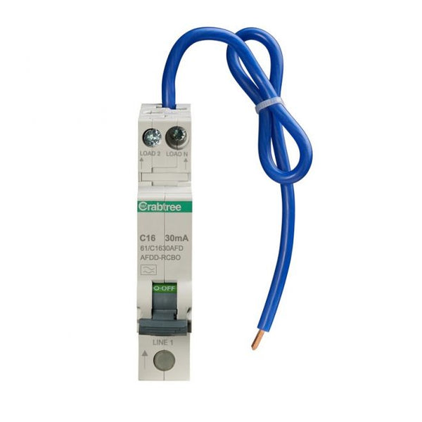 Crabtree 61-C1630AFD 16A 30mA SPswN C Curve 6kA Type A Miniature AFDD RCBO - Crabtree - Falcon Electrical UK