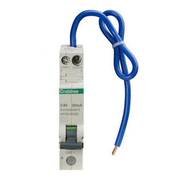 Crabtree 61-C4030AFD 40A 30mA SPswN C Curve 6kA Type A Miniature AFDD RCBO - Crabtree - Falcon Electrical UK