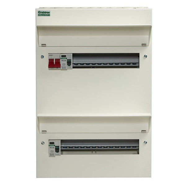 Crabtree 524-28383B 24 Way Duplex Dual RCD Consumer Unit 100A Main Switch, 80A 30mA RCD +11, 80A 30mA RCD +13 - Crabtree - Falcon Electrical UK