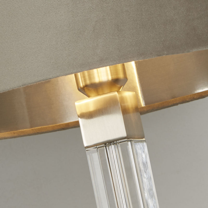 Searchlight 67521TA Scarborough Table Lamp-Crystal, Satin Nickel & Taupe Velvet - Searchlight - Falcon Electrical UK