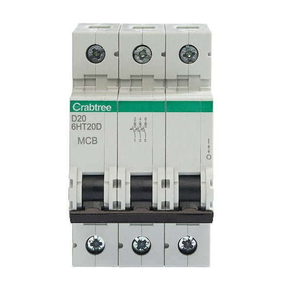 Crabtree 6HT20D D20 10kA 3P MCB (3 Module Width) - Crabtree - Falcon Electrical UK