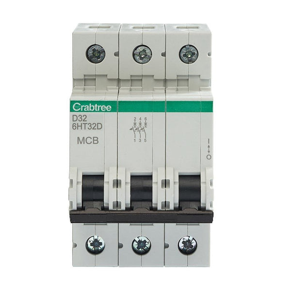 Crabtree 6HT32D D32 10kA 3P MCB (3 Module Width) - Crabtree - Falcon Electrical UK