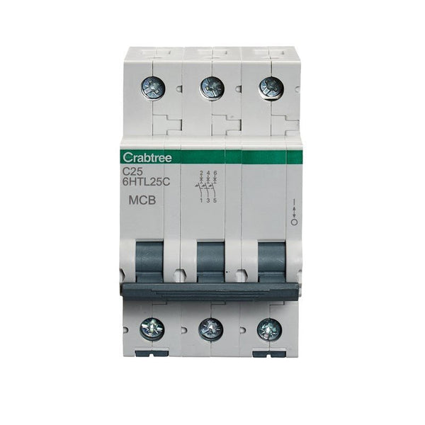 Crabtree 6HTL25C 25A TP MCB Type C 10kA - Crabtree - Falcon Electrical UK