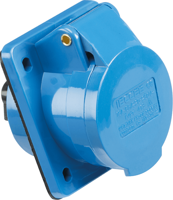 Knightsbridge MLA IN009 240V IP44 16A Angled Panel Mount Socket 2P+E - Knightsbridge MLA - Falcon Electrical UK