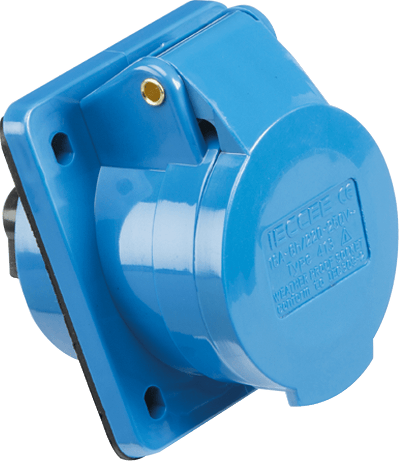 Knightsbridge MLA IN009 240V IP44 16A Angled Panel Mount Socket 2P+E - Knightsbridge MLA - Falcon Electrical UK