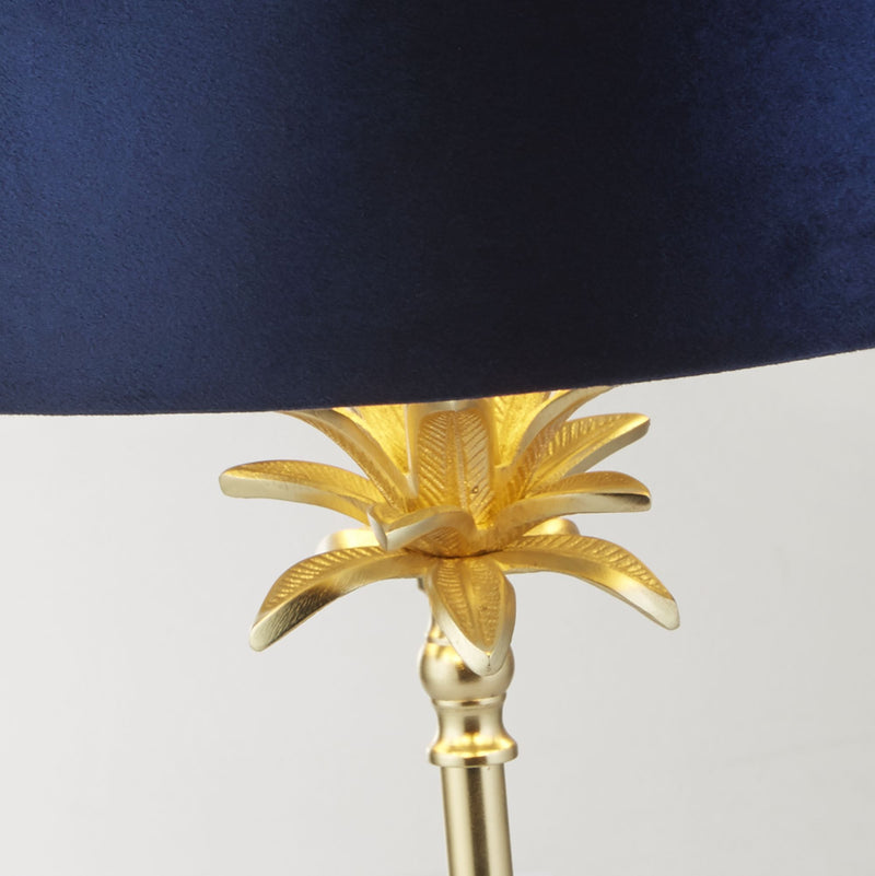 Searchlight 81210AZ Palm Table Lamp - Satin Brass Metal & Navy Velvet Shade - Searchlight - Falcon Electrical UK