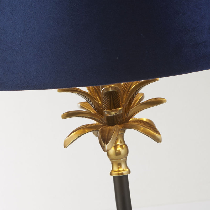 Searchlight 81211AZ Palm Table Lamp - Antique Brass & Black, Navy Velvet Shade - Searchlight - Falcon Electrical UK