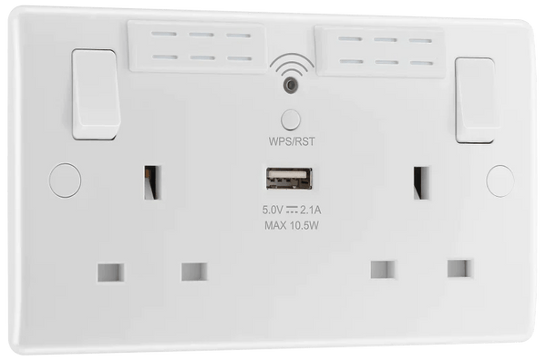 BG 822UWR 13A Double Socket with WiFi Range Extender & USB - BG - Falcon Electrical UK