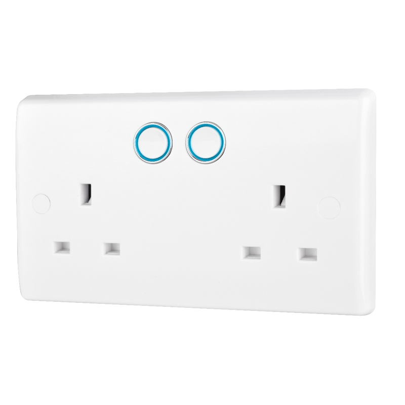 BG 822-HC White Nexus Moulded, Smart Power Socket, Double Switched 13A - Slim Profile - BG - Falcon Electrical UK