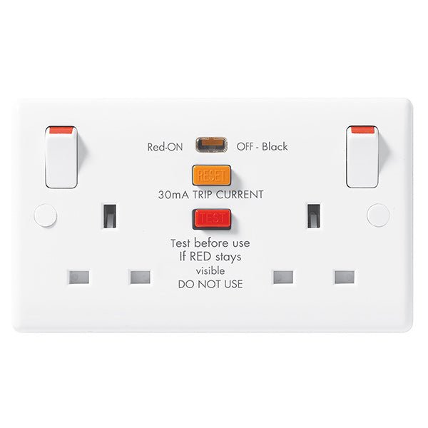 BG 822RCD Nexus White Moulded 13A RCD Double Switched Socket - BG - Falcon Electrical UK