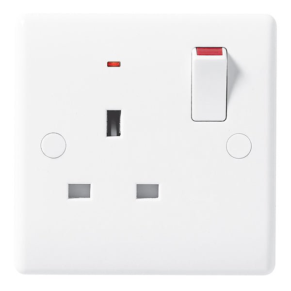 BG 825 White Nexus Moulded Single Switched 13A Power Socket with Neon - BG - Falcon Electrical UK