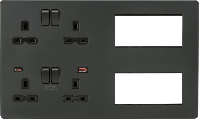 Knightsbridge MLA SFR998AT Screwless Combination Plate with Dual USB FASTCHARGE A+C - Anthracite - Knightsbridge MLA - Falcon Electrical UK