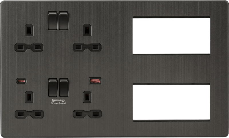 Knightsbridge MLA SFR998SB Screwless Combination Plate with Dual USB FASTCHARGE A+C - Smoked Bronze - Knightsbridge MLA - Falcon Electrical UK