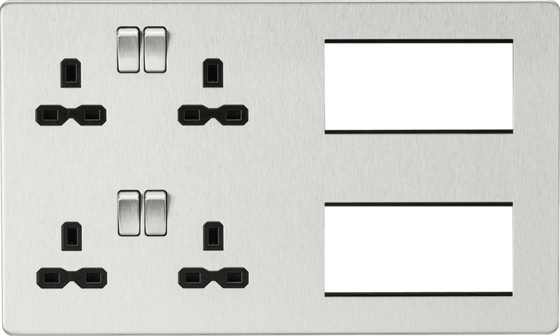 Knightsbridge MLA SFR298BC Screwless Combination Plate - Brushed Chrome with black insert - Knightsbridge MLA - Falcon Electrical UK