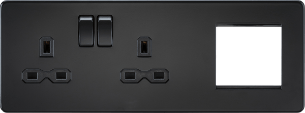 Knightsbridge MLA SFR192LMBB Screwless 13A 2G DP Socket + 2G Modular Combination Plate - Matt Black - Knightsbridge MLA - Falcon Electrical UK