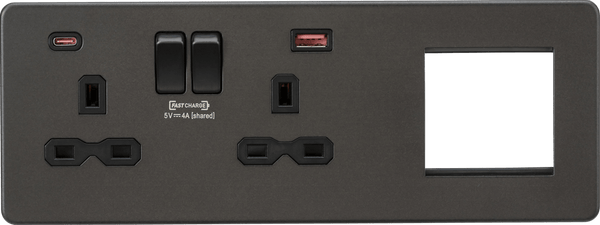 Knightsbridge MLA SFR992LSB Screwless 13A 2G DP Socket with USB Fastcharge + 2G Modular Combination Plate - Smoked Bronze - Knightsbridge MLA - Falcon Electrical UK