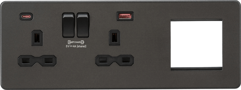 Knightsbridge MLA SFR992LSB Screwless 13A 2G DP Socket with USB Fastcharge + 2G Modular Combination Plate - Smoked Bronze - Knightsbridge MLA - Falcon Electrical UK