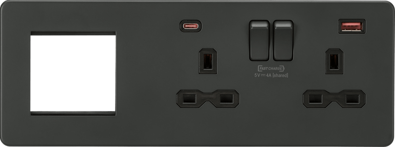 Knightsbridge MLA SFR992RAT Screwless 13A 2G DP Socket with USB Fastcharge + 2G Modular Combination Plate - Anthracite - Knightsbridge MLA - Falcon Electrical UK