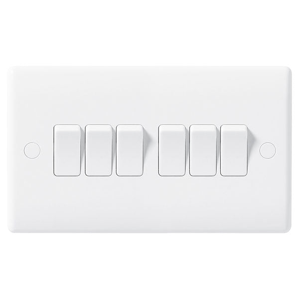 BG 846 White Nexus Moulded Six Gang Switch, 10AX 2 Way - BG - Falcon Electrical UK