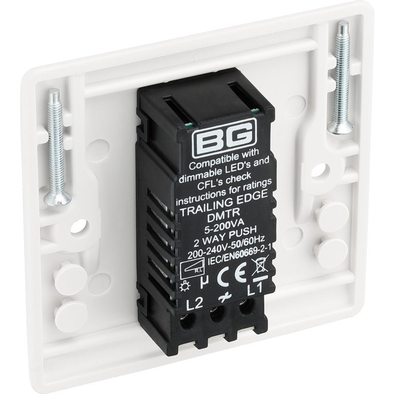 BG 881 Nexus White Moulded Intelligent 400W 1-Gang Dimmer Switch, 2-Way Push On-Off - BG - Falcon Electrical UK