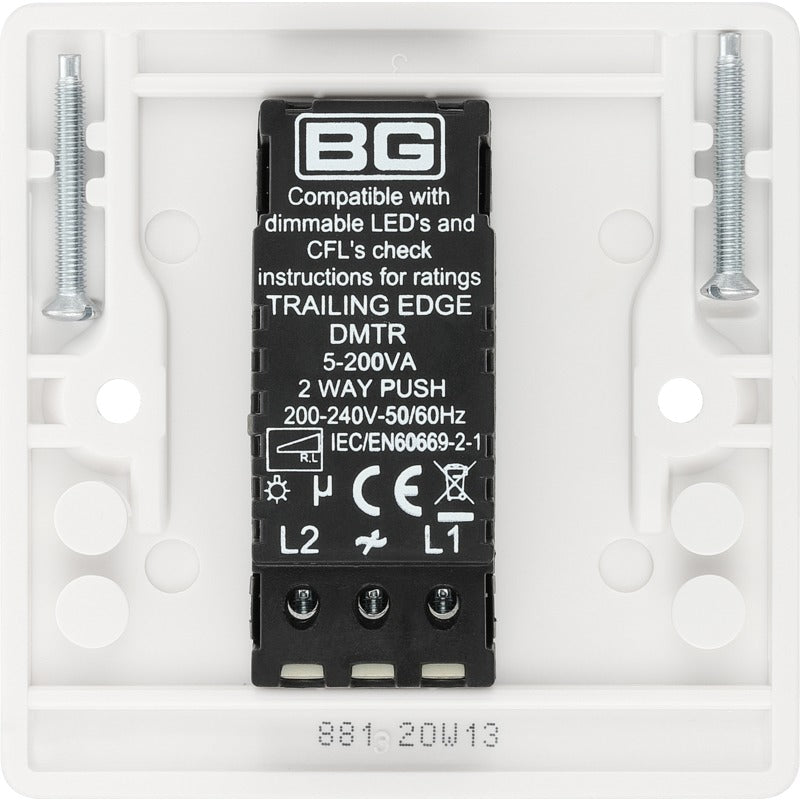 BG 881 Nexus White Moulded Intelligent 400W 1-Gang Dimmer Switch, 2-Way Push On-Off - BG - Falcon Electrical UK