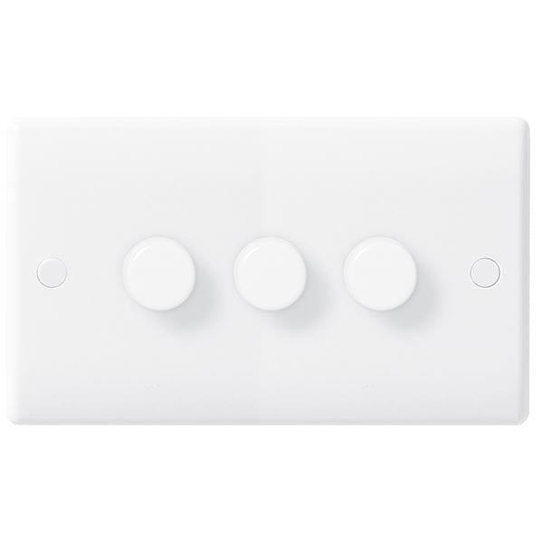 BG 883 Nexus White Moulded Intelligent 400W 3-Gang Dimmer Switch, 2-Way Push On-Off - BG - Falcon Electrical UK