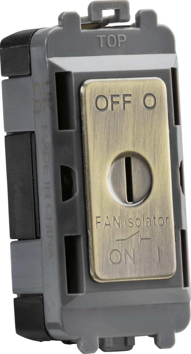 Knightsbridge MLA GDM021AB 10A fan Isolator key switch module - antique brass - Knightsbridge MLA - Falcon Electrical UK
