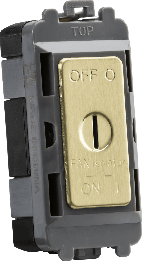 Knightsbridge MLA GDM021BB 10A fan Isolator key switch module - brushed brass - Knightsbridge MLA - Falcon Electrical UK