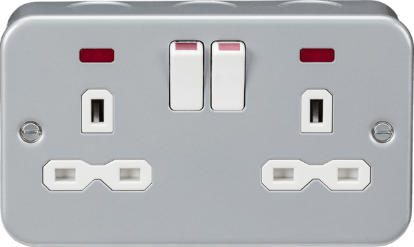Knightsbridge MLA MR9000N Metal Clad 13A 2G DP switched socket with neon - Knightsbridge MLA - Falcon Electrical UK