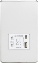 Knightsbridge MLA SF8909PCW Shaver socket with dual USB A+C (5V DC 2.4A shared) - polished chrome with white insert - Knightsbridge MLA - Falcon Electrical UK