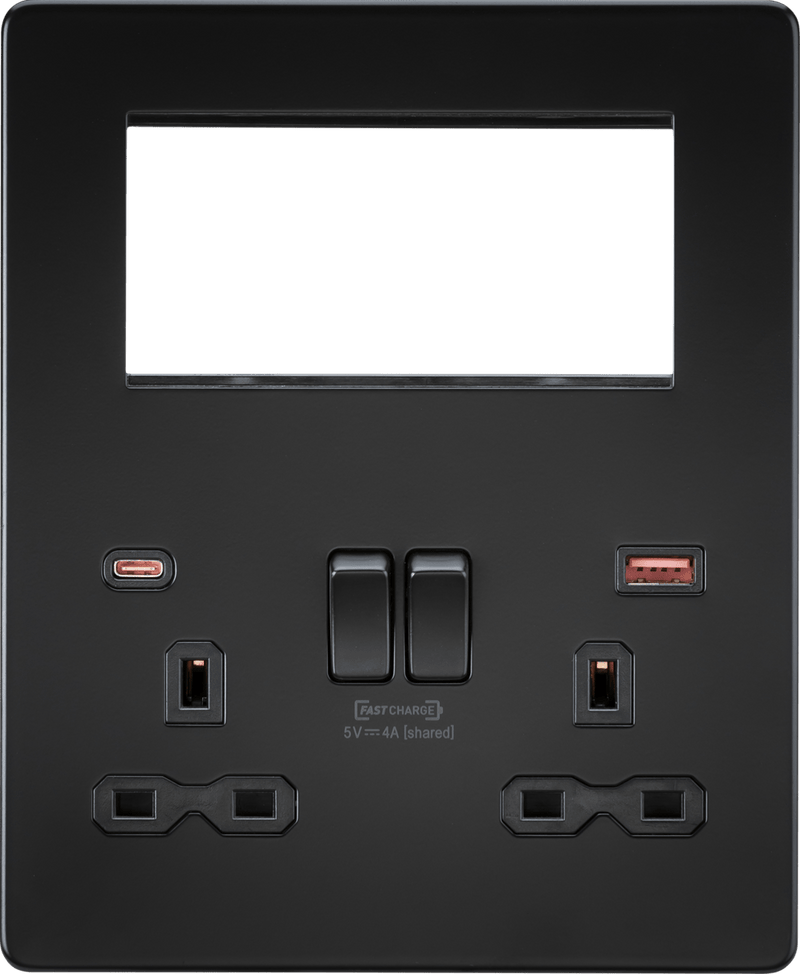 Knightsbridge MLA SFR994MBB Screwless Small Multimedia Combination Plate with FASTCHARGE - Matt Black - Knightsbridge MLA - Falcon Electrical UK