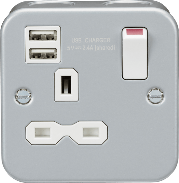 Knightsbridge MLA MR9124 Metal Clad 13A 1G Switched Socket with Dual USB Charger (2.4A) - Knightsbridge MLA - Falcon Electrical UK