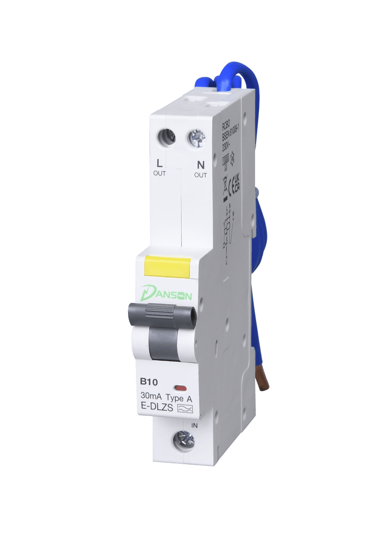 Danson E-DLZS2110 RCBO 10kA 10A 30mA 1P+N B-Curve Type A - Danson - Falcon Electrical UK