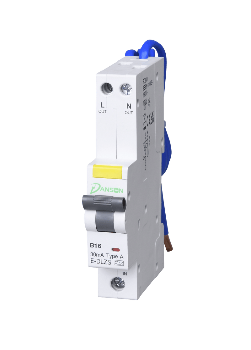 Danson E-DLZS2116 RCBO 10kA 16A 30mA 1P+N B-Curve Type A - Danson - Falcon Electrical UK