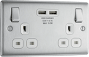 BG NBS22U3 Nexus Metal Brushed Steel 2x Swi. 13A Power Skt w- Usb Charging - 2X Usb Skts (3.1A) - BG - Falcon Electrical UK